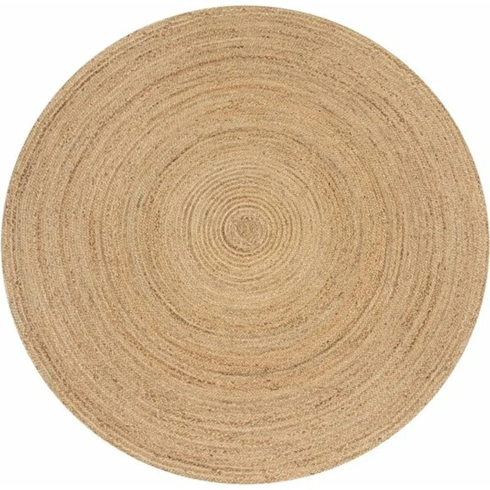 New 5’ Round Hand-Woven Jute Rug, Natural Reversible Boho Braided Floor Carpet